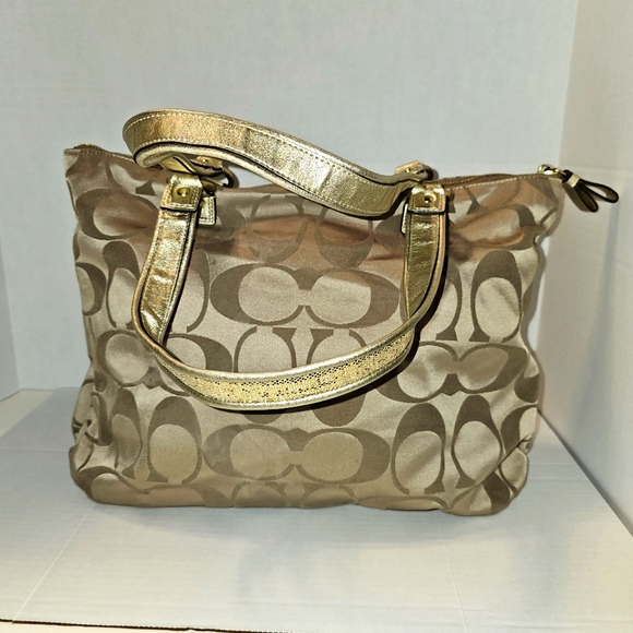 RARE Coach "Poppy Glitter Glam Groovy" Graffiti/Appliqué Handbag Gold - Picture 2 of 10